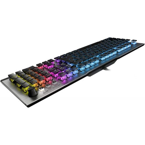  ROCCAT Vulcan 100 AIMO Mechanical PC Gaming Keyboard, RGB Lighting, USB Wired Tactile Computer Wrist Rest, Silent, Per Key LED Illumination, Brown Switches, Aluminum Top Plate, Sil