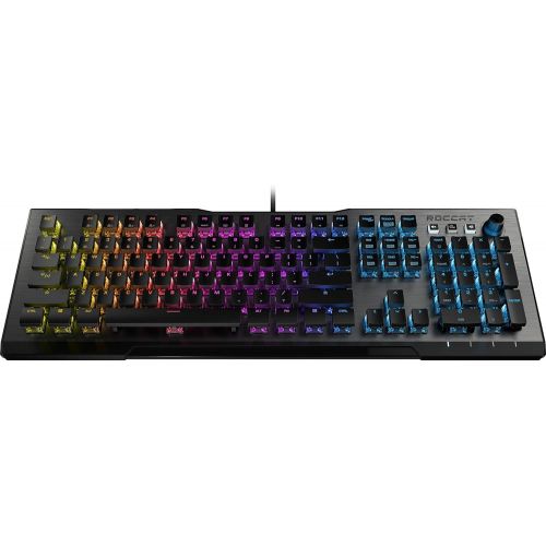  ROCCAT Vulcan 100 AIMO Mechanical PC Gaming Keyboard, RGB Lighting, USB Wired Tactile Computer Wrist Rest, Silent, Per Key LED Illumination, Brown Switches, Aluminum Top Plate, Sil