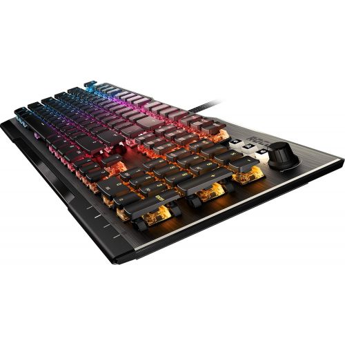  ROCCAT Vulcan 100 AIMO Mechanical PC Gaming Keyboard, RGB Lighting, USB Wired Tactile Computer Wrist Rest, Silent, Per Key LED Illumination, Brown Switches, Aluminum Top Plate, Sil