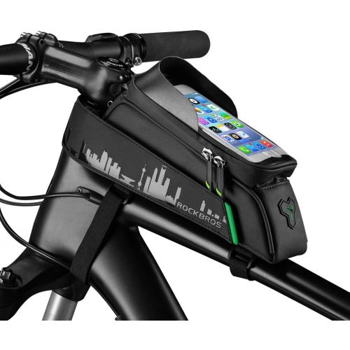  ROCK BROS Bike Phone Bag Mount,Top Tube Bike Bag Fingerprint ID Compatible with iPhone X XS Max 7 8 Plus Galaxy S9 Note7, Bicycle Frame Bag (with Rain Cover)