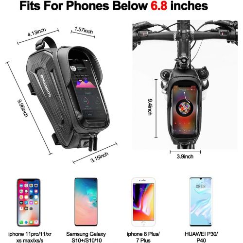 ROCKBROS Bike Phone Bag Bike Pouch Bicycle Front Frame Bag Waterproof Top Tube Handlebar Bag Bike Phone Mount Bag EVA Cycling Storage Bag for iPhone 11 XS Max XR 8 7 Plus Accessori
