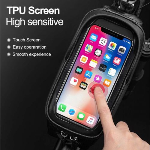  ROCK BROS Bike Phone Front Frame Bag Waterproof Bicycle Phone Mount Bag Hard Shell Bike Phone Pouch Cell Phone Case Compatible with iPhone 11/12 Pro XR XS Max 7 8 Plus Phones Below