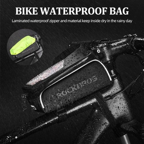  ROCK BROS Bike Phone Front Frame Bag Bicycle Bag Waterproof Bike Phone Mount Top Tube Bag Bike Phone Case Holder Accessories Cycling Pouch Compatible with iPhone 11 XS Max XR Fit 6.5”