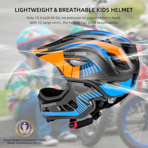  [아마존베스트]ROCK BROS Kids Bike Helmet Toddler Full Face Helmet Detachable Ultralight Mountain Bike Cycling Helmet for BMX Bicycle Skateboard Scooter Child Safety Helmet