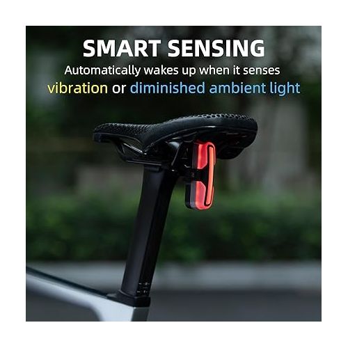  ROCKBROS Bike Tail Light, Smart Bicycle Tail Light with Brake Sensing, Waterproof Rear Bike Light, USB Rechargeable Bike Lights, Bike Lights for Night Riding