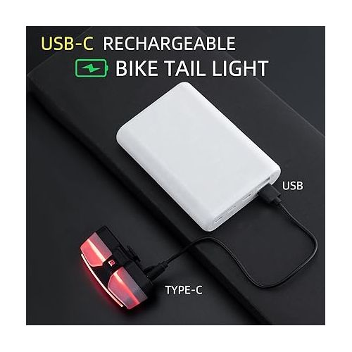  ROCKBROS Bike Tail Light, Smart Bicycle Tail Light with Brake Sensing, Waterproof Rear Bike Light, USB Rechargeable Bike Lights, Bike Lights for Night Riding