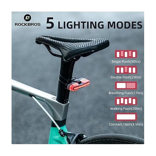  ROCKBROS Bike Tail Light, Smart Bicycle Tail Light with Brake Sensing, Waterproof Rear Bike Light, USB Rechargeable Bike Lights, Bike Lights for Night Riding