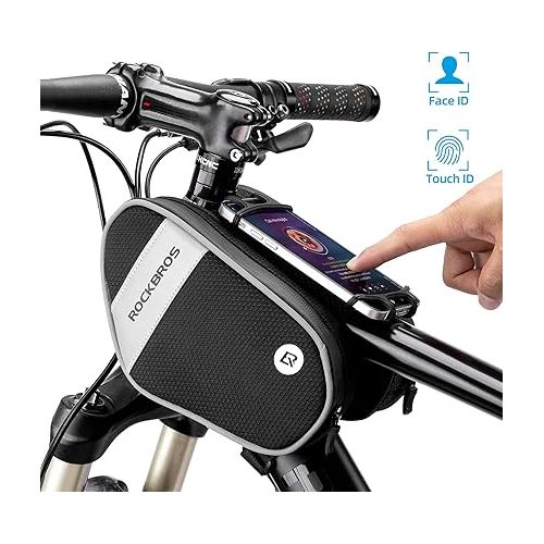  ROCKBROS Bike Front Frame/Handlebar Phone Mount Bag Top Tube Bike/Bicycle Bag Waterproof Cycling Accessories Bike Pouch with 360° Rotation Phone Holder Fit Smartphone Below 6.7''