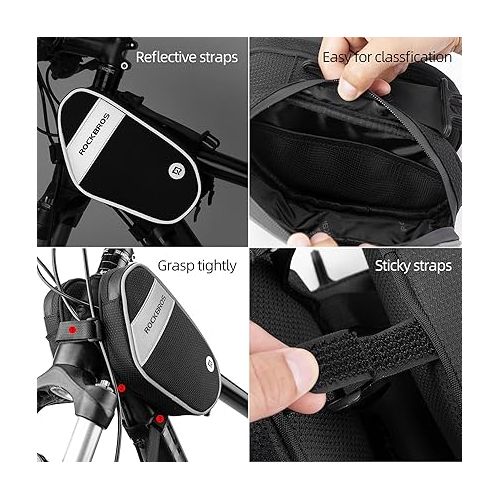  ROCKBROS Bike Front Frame/Handlebar Phone Mount Bag Top Tube Bike/Bicycle Bag Waterproof Cycling Accessories Bike Pouch with 360° Rotation Phone Holder Fit Smartphone Below 6.7''