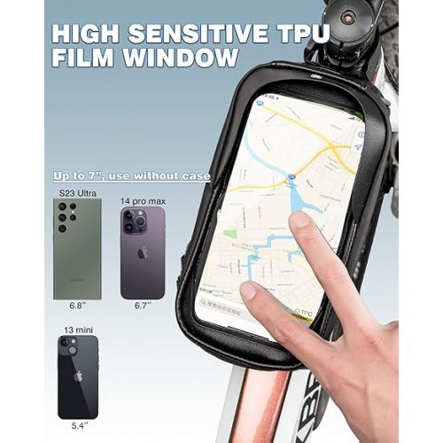  ROCKBROS Bike/Bicycle Phone Front Frame Bag, Waterproof, Tube Bag,Cycling Pouch, Cycling Gifts for Men Compatible Phone Under 6.5”