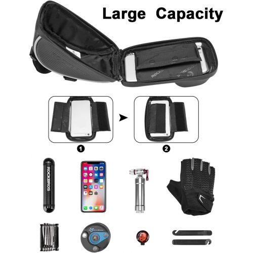  ROCKBROS Bike Phone Mount Bag Bike Front Frame Handlebar Bag Waterproof Bike Phone Holder Case Bicycle Accessories Pouch Sensitive Touch Screen Compatible with iPhone 11 XS Max XR