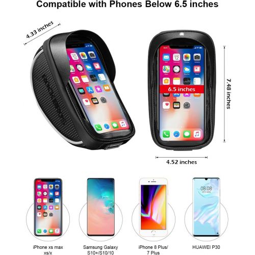  ROCKBROS Bike Phone Mount Bag Bike Front Frame Handlebar Bag Waterproof Bike Phone Holder Case Bicycle Accessories Pouch Sensitive Touch Screen Compatible with iPhone 11 XS Max XR