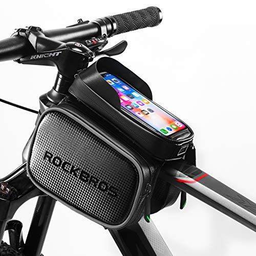  ROCKBROS Bike Bag Waterproof Top Tube Phone Bag Front Frame Mountain Bicycle Touch Screen Cell Phone Holder Pouch Compatible with iPhone X, 8 Plus 7