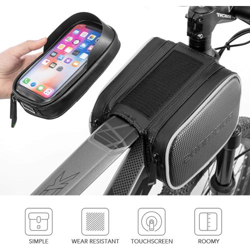  ROCKBROS Bike Bag Waterproof Top Tube Phone Bag Front Frame Mountain Bicycle Touch Screen Cell Phone Holder Pouch Compatible with iPhone X, 8 Plus 7