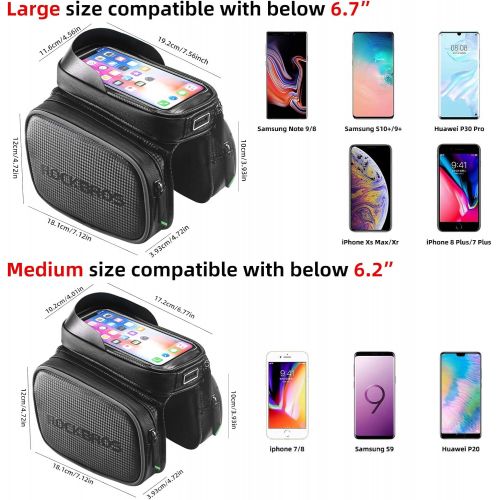  ROCKBROS Bike Bag Waterproof Top Tube Phone Bag Front Frame Mountain Bicycle Touch Screen Cell Phone Holder Pouch Compatible with iPhone X, 8 Plus 7