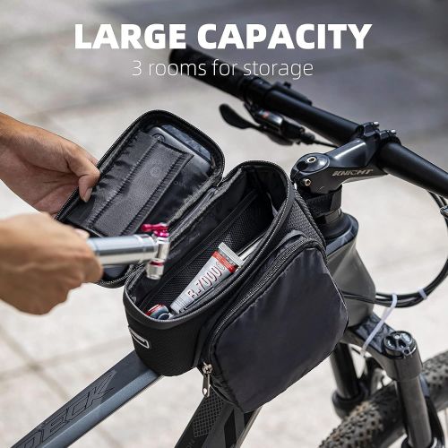  ROCKBROS Bike Frame Bag Bike Phone Mount Bag Bicycle Phone Holder with Side Bags Bike Top Tube Bag for Cycling Mountain Road Bike Pouch Accessories Storage Bag