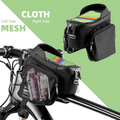  ROCKBROS Bike Frame Bag Bike Phone Mount Bag Bicycle Phone Holder with Side Bags Bike Top Tube Bag for Cycling Mountain Road Bike Pouch Accessories Storage Bag