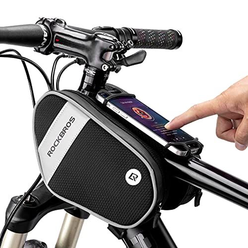  ROCKBROS Bike Front Frame Bag Top Tube Bike Phone Mount Bag Waterproof Bicycle Handlebar Bag Cycling Accessories Bike Pouch with 360° Rotation Phone Holder Fit Smartphone Below 6.7