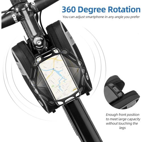  ROCKBROS Bike Front Frame Bag Top Tube Bike Phone Mount Bag Waterproof Bicycle Handlebar Bag Cycling Accessories Bike Pouch with 360° Rotation Phone Holder Fit Smartphone Below 6.7