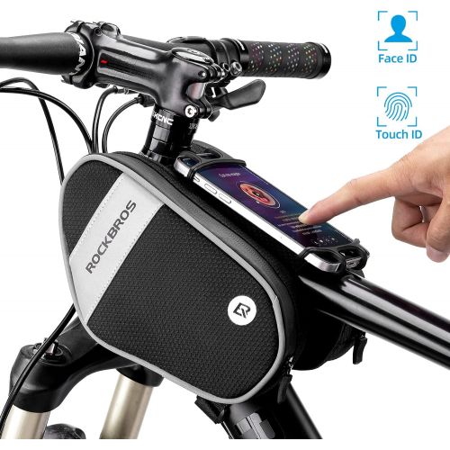  ROCKBROS Bike Front Frame Bag Top Tube Bike Phone Mount Bag Waterproof Bicycle Handlebar Bag Cycling Accessories Bike Pouch with 360° Rotation Phone Holder Fit Smartphone Below 6.7