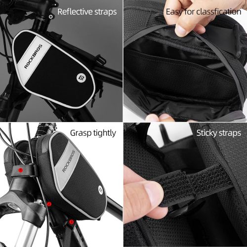  ROCKBROS Bike Front Frame Bag Top Tube Bike Phone Mount Bag Waterproof Bicycle Handlebar Bag Cycling Accessories Bike Pouch with 360° Rotation Phone Holder Fit Smartphone Below 6.7