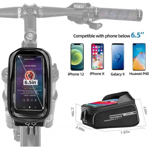  ROCKBROS Bike Phone Bag Front Frame Bicycle Bag Cycling Pouch Waterproof Top Tube Phone Holder Bag Cycling Accessories Storage Bag for iPhone 11 XS Max XR 8 7 Plus Below 6.5’’