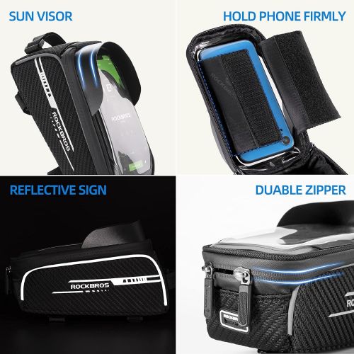  ROCKBROS Bike Phone Bag Front Frame Bicycle Bag Cycling Pouch Waterproof Top Tube Phone Holder Bag Cycling Accessories Storage Bag for iPhone 11 XS Max XR 8 7 Plus Below 6.5’’