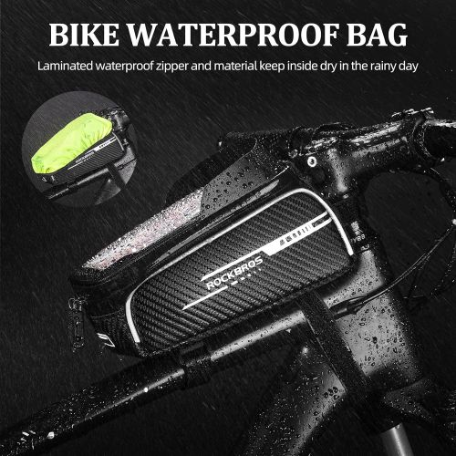  ROCKBROS Bike Phone Bag Front Frame Bicycle Bag Cycling Pouch Waterproof Top Tube Phone Holder Bag Cycling Accessories Storage Bag for iPhone 11 XS Max XR 8 7 Plus Below 6.5’’