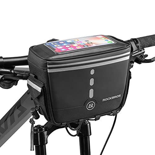  ROCKBROS Bike Handlebar Bag, Bicycle Front Storage Bags Bike Phone Mount Pouch Bag with Removable Shoulder Strap for Road Mountain Commute Bike