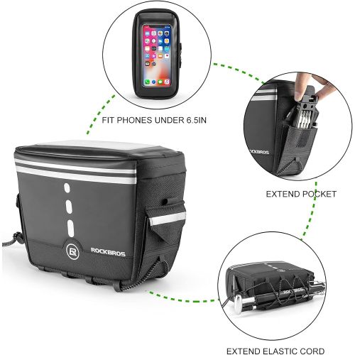  ROCKBROS Bike Handlebar Bag, Bicycle Front Storage Bags Bike Phone Mount Pouch Bag with Removable Shoulder Strap for Road Mountain Commute Bike