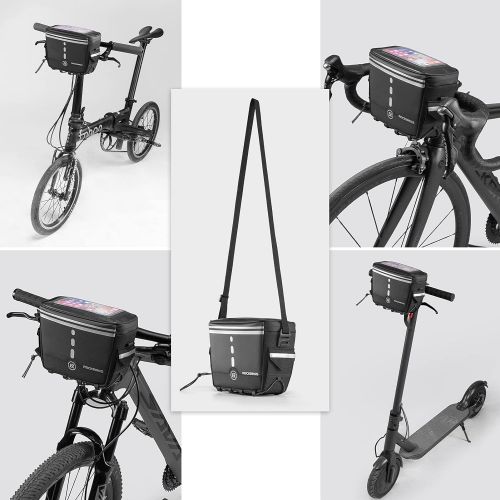  ROCKBROS Bike Handlebar Bag, Bicycle Front Storage Bags Bike Phone Mount Pouch Bag with Removable Shoulder Strap for Road Mountain Commute Bike