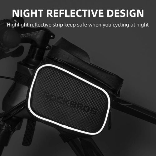  ROCK BROS Bike Bag Waterproof Top Tube Phone Bag Front Frame Mountain Bicycle Touch Screen Cell Phone Holder Pouch Compatible with iPhone X, 8 Plus 7
