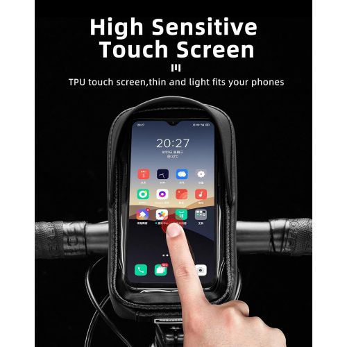  ROCKBROS Bike Phone Mount Bag Bike Front Frame Handlebar Bag Waterproof Bike Phone Holder Case Bicycle Accessories Pouch Sensitive Touch Screen Compatible with iPhone 11 XS Max XR