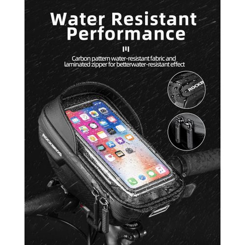  ROCKBROS Bike Phone Mount Bag Bike Front Frame Handlebar Bag Waterproof Bike Phone Holder Case Bicycle Accessories Pouch Sensitive Touch Screen Compatible with iPhone 11 XS Max XR