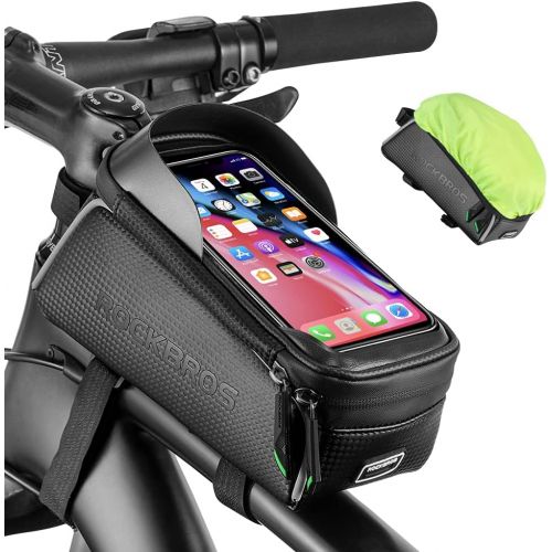  ROCKBROS Bike Phone Bag Bike Pouch Top Tube Bag Bicycle Front Frame Bag Waterproof Bike Accessories Bag Phone Holder Compatible with iPhone Xs Max 11 Pro Plus, Samsung S10