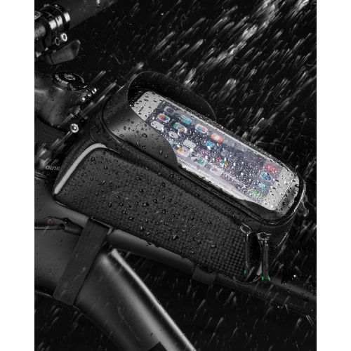  ROCKBROS Bike Phone Bag Bike Pouch Top Tube Bag Bicycle Front Frame Bag Waterproof Bike Accessories Bag Phone Holder Compatible with iPhone Xs Max 11 Pro Plus, Samsung S10