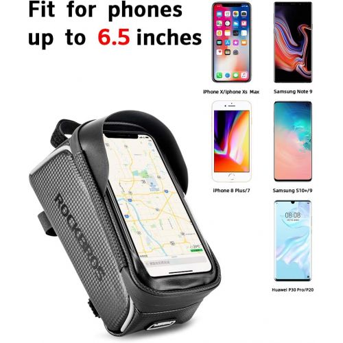  ROCKBROS Bike Phone Bag Bike Pouch Top Tube Bag Bicycle Front Frame Bag Waterproof Bike Accessories Bag Phone Holder Compatible with iPhone Xs Max 11 Pro Plus, Samsung S10