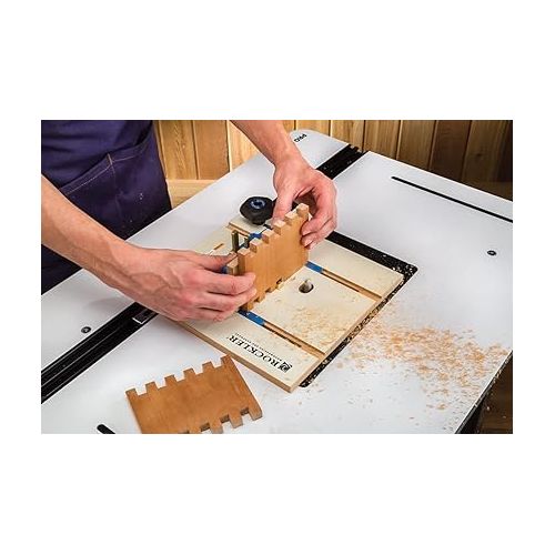  Rockler Wood Router Table Box Joint Jig - Miter Box with Comfortable Ergonomic Knobs - Router Jig Includes Solid Brass Indexing Keys of Three Finger Widths (1/4'', 3/8'', 1/2'')- Table Saw Accessories