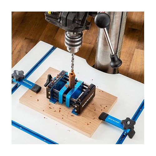  Self Centering Drill Vise w/Hex Key - Perfect Centering Tool for Pen Drilling Vise Holds Work Centered & Plumb - Portable Rockler Drill Guide - Steel, Aluminum Drill Press Vise for Drilling Pieces