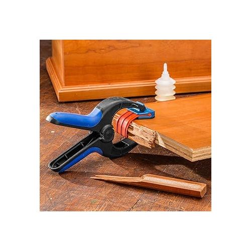  Medium Spring Clamps (Pair) - Easy Squeeze Bandy Clamps Woodworking for Thinner Stock, & Delicate Moldings - One-Handed Operation Medium Clamps - Easy to Grip Nylon Hand Clamps w/Fiberglass