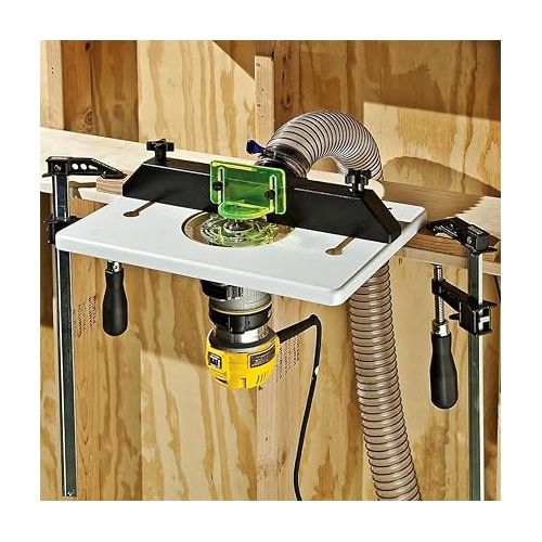  Rockler Trim Router Table - Adjustable Table Router - Best Router Table w/ Pre-Drilled Holes on Back - Router Table w/ High-Visibility Bit Guard, 1/4