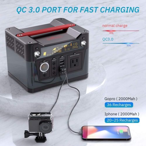  [아마존핫딜][아마존 핫딜] ROCKPALS 300W Portable Generator Lithium Portable Power Station, 280Wh CPAP Backup Battery Pack UPS Power Supply 110V AC Outlet, QC3.0 USB, 12V/24V DC, LED Flashlight for Camping,