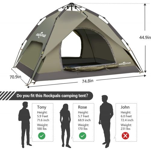  ROCKPALS Pop Up Tent Family Camping Tents Light Weight Portable Instant Set-up Tent Portable Automatic Tent Waterproof and Windproof with Rainfly for Camping Hiking Mountaineering