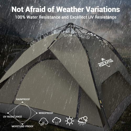  ROCKPALS Pop Up Tent Family Camping Tents Light Weight Portable Instant Set-up Tent Portable Automatic Tent Waterproof and Windproof with Rainfly for Camping Hiking Mountaineering