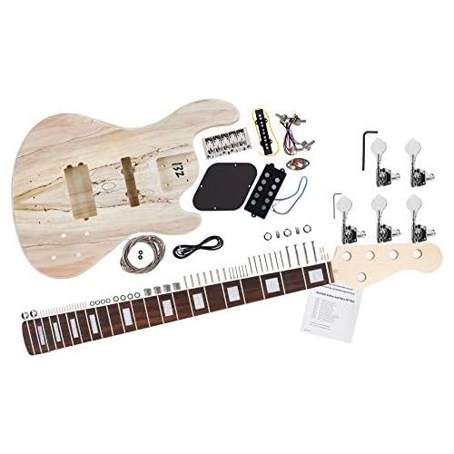  [아마존베스트]Rocktile DIY JBH5 Electric Bass Kit - Do-it-Yourself 5-String Construction Kit JB-Style - Body: Paulownia - Neck: Screwed Maple - Fingerboard: Blackwood