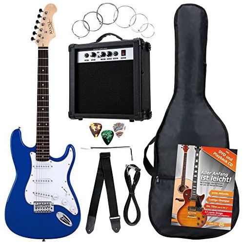 [아마존베스트]Rocktile ST-Pack Complete Set Electric Guitar Blue (Amplifier, Tuner, Tremolo, Bag, Cable, Strap, Plecs, Replacement Strings and School with CD/DVD)
