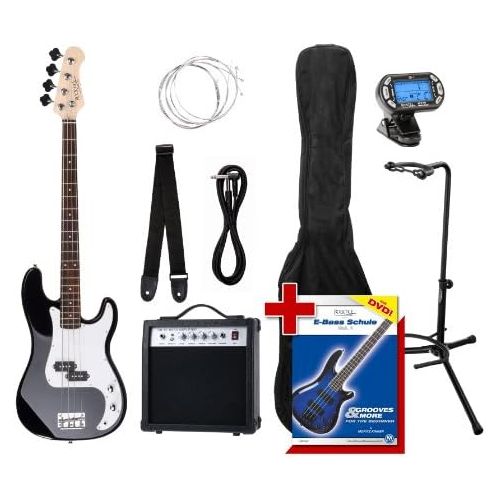  [아마존베스트]Rocktile Groovers Pack PB E-Bass Set III Black + Clip Tuner + Guitar Stand