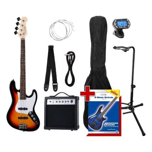  [아마존베스트]Rocktile Groovers Pack JB E-Bass Set III Sunburst + Clip Tuner + Guitar Stand