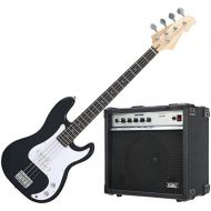 [아마존베스트]Rocktile Puncher Electric Bass Guitar Set Preci-Style Electric Bass Chrome Hardware 22 Frets with Bass Amplifier Black