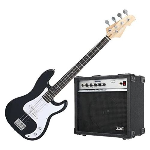  [아마존베스트]Rocktile Puncher Electric Bass Guitar Set Preci-Style Electric Bass Chrome Hardware 22 Frets with Bass Amplifier Black